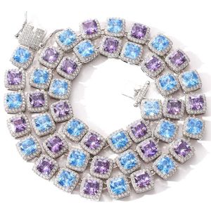 Gelo Chain Diamond Hip Hop Colar de Hip Hop 10mm Praça Blue Purple Diamond Colar Blingchains925 Colar