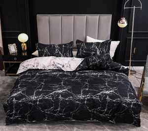 Черно -белый цвет постельное белье Мраморное реактивное печатное одеяло набор для домашнего дома постельных принадлежностей для дома.