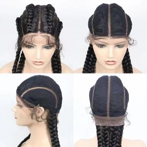 Wigs 32 Inches Lace Front Braided Wigs With Baby Hair Black Double Dutch Box Braided Twist Synthetic Braids Wig For Black Womenfactory