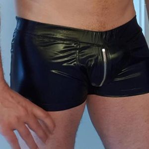 Kvinnors trosor män Wetlook Faux Leather Boxer Shorts Underwear Open Hip Crotchless Male Gay Sexy Trunks Boxers Underbyxor