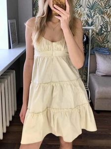 Girls vintage Y2K Sweet Cascading Yellow Dress 2024 Fashion Ladies Soft Cotton Midi Abiti midi per donne Outfit chic 240417