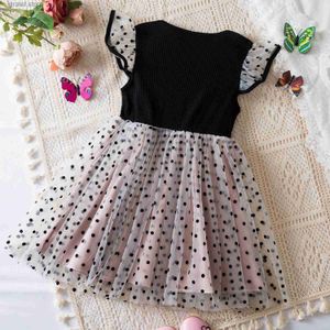 Vestidos de menina 2024 Vestido de verão de bolinhas para meninas Ruffles Mesh Mesh Holiday Vestres Kids Birthday Princess Dress Roupas de meninas para 1