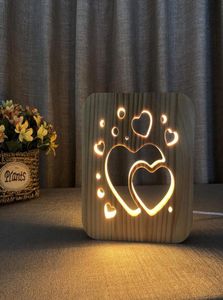 Lampada notturna del cuore in legno 3d luci notturne a led per San Valentino039 Regalo creativo decorazione camera da letto calda luce notturna bianca114775