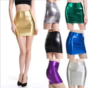 Юбки сексуальная леди мини -карандашная юбка для женщин с высокой талией повседневной золотой серебряный клуб ночной ночной клуб