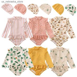 Endelar söta flickor rygglösa blommor i ett stycke baddräkt baby bikini baddräkt med hatt solskydd strand semester barn fashionabla baddräkt Q240418