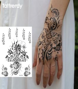 Cały 1 -arkusz czarno -biała henna fałszywe koronkowe naklejki tatuażu metaliczne tymczasowe tatuaże flash arabskie letnie modne s1013b1087688