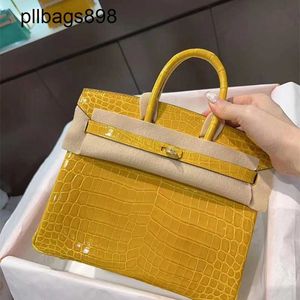 Handmade 7a Handbag Bikns Genuine Leather High Light Crocodile Skin 25CM Womens Luxury Gold Button HandsewnSXX7