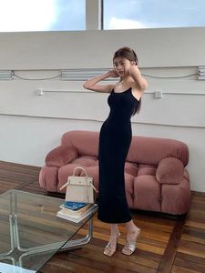 Casual Dresses 2024 Summer Black High-end Elegant Backless Party Long Dress Women Sleeveless BodyCon Invisible Slip Sexy Club Trend