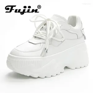 Sapatos casuais Fujin 8cm Com vaca completa plataforma genuína plataforma cunha respirável tênis tênis verão outono ladra confortável