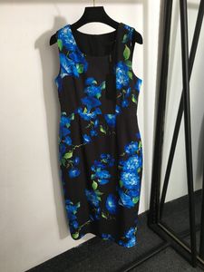Women's Floral Print Sleeveless Dress Runway Designer Summer Tank Holiday Dresses O Neck Slim Straight Vintage Casual Vestidos Para Mujer