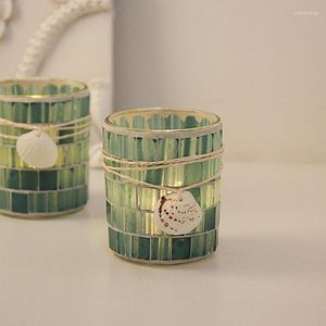 Candle Holders Romantic Light Dinner Restaurant Decoration Container Mediterranean Shell Mosaic Holder Creative Glass Cup