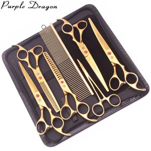 Purple Dragon Pet Scissors 7 из нержавеющей собаки Grooming Ncissors Комплект Прямые ножницы Прореживающие ножницы Крипер Изогнутые ножницы Z3003 240418