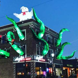 6MH 20ft högkonstskulptur Grön uppblåsbar bläckfisk tentakler med LED -lampor jätte bläckfisk fötter tak och väggdekoration för halloween