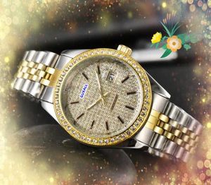 Popular men three stiches design watches day date women men clock stainless steel strap quartz movement shiny starry diamonds ring dot bracelet watch montre de luxe