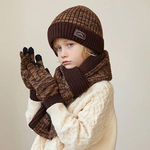 4〜10歳の子供の冬の帽子スカーフと手袋3個の屋外温かいフリースニットセットGORROS