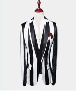 2020 Black And White Striped Blazer 3 Pieces Mens Suits Custom Made Wedding Tuxedos Jacket Pants Vest6065531