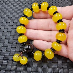 Strand Yellow Buckle Chalcedony Agate Abacus Beads Bracelet Jade