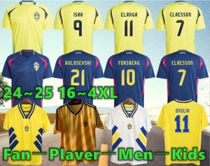 4xl 2024 Szwedzka Larsson Mens Mens piłka nożna drużyna narodowa Retro Dahlin Brolin Ingesson Home Yellow Away Blue Away Football Shirts Mundurs Kit dla dzieci