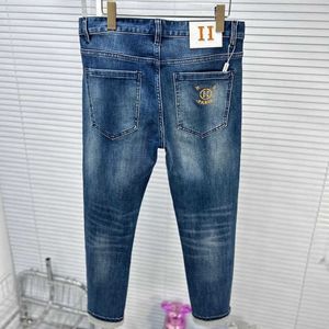 Marca de jeans masculina marca 24 slim se encaixa novo versátil elástico reto elástico bordado bordado pés casuais calças modernas pplw