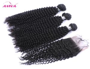 Russian Kinky Curly Virgin Hair Webs mit Verschluss 4 PCSLOT unverarbeitet russische lockige Haarbündel mit oberen Spitzenverschluss 7042986