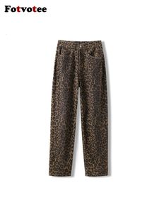 Jeans stampato leopardo per donne alla moda ad alta vita pantaloni di jeans larghi vintage 2024 streetwear casual y2k jeans baggy 240417