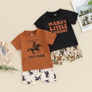 Kleidung Sets Western Baby Boy Kleidung Highland Cow Farm Print T-Shirt Freizeit Shorts Kleinkind Sommer Country Cowboy-Outfit