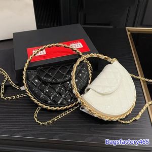Portable Patent Leather Women Bag Designer Round Cake Bag 20cm Diamond Gold Hardware Matelasse Chain Vintage Luxury Glossy Coin Purse Shoulder Cross Body Handbag