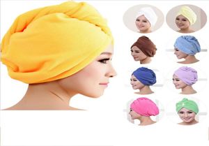 Hela 2017 8 färger Microfiber Solid Hair Turban snabbt torrt hår hatt kvinnliga flickor lady039s cap badverktyg torkning handduk 3980619