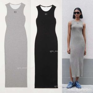 Kvinnor Anagram Maxi Tank Dress Top i Ribbed Blend Cotton Knit Jersey med en broid 492