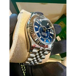 Роскошные наручные часы Новый Sky-Dweller White Gold Blue Dial 42-мм юбилейный часы 326934 Мужские автоматические часы 301