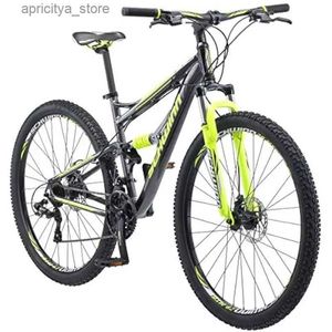 Bikes Mens and Womens Mountain Bike 29-Inch Wheels 24-Speed Shifters Full Suspension Mechanical Disc Brakes Blue/Grey L48