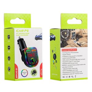 Carregador de carro P6 Bluetooth Mãos FM Transmissor FM 3.1a duplo USB atmosfera colorida luz