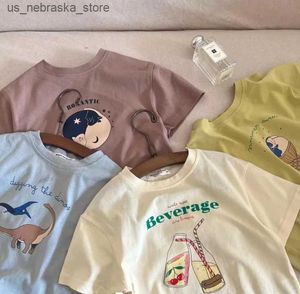 T-shirts Childrens cotton short sleeved top cartoon printed half sleeved summer new small and medium-sized childrens T-shirt Q240418