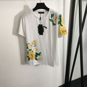 24 designers t-shirts mode t skjortor kvinnor ny grön banan blad gul rosblommor polka dot gul vit rosblommor tryckt kort ärm t-shirt vit damer topp