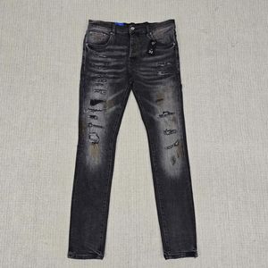 Men's Jeans Purple Brand Designer Men Women Hole High Street Denim Pants Black Label Tinted Repair Low Raise Skinny