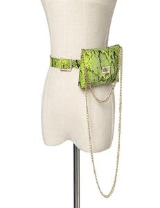 Kvinnor Snake Print Belt Bag Neon Green Yellow Pink Ne Midjeväskor Kvinnlig mobiltelefon Fanny Pack Chain Bum Pouch8731730