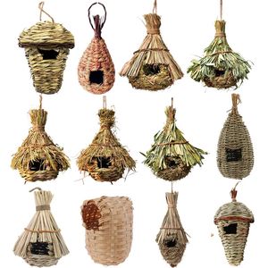 14styles kuşları yuva kuş kafesi doğal çimen evi açık dekoratif örgü asılı papağan evleri evcil yatak odası 240416