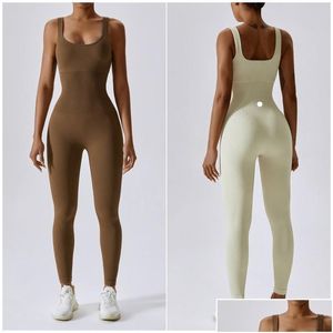 Yoga Outfit Ll-6848 Womens Jumpsuit Outfits Jumpsuits Sleeveless Close-Fitting Dance Long Pants Breathable Leggings Screw Thread Pant Dhmgy