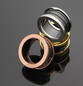 Whole316L Titanium Steel Splated Rose Gold Gear Pierścień dla par Blackwhite Ceramic Pierścień Jewszarnia3758498