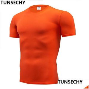 Herren T-Shirts Tunsechy Mode Pure Color T-Shirt Männer Kurzarmkompression enge T-Shirts Shirt S-4xl Sommerkleidung Transportati Dhgti