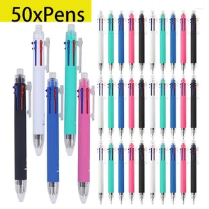 50st 6 i 1 Multicolor Ballpoint Pen Inkluderar 5 färger Boll Automatisk blyertspenna Top Eraser för att markera skrivskolans utbud