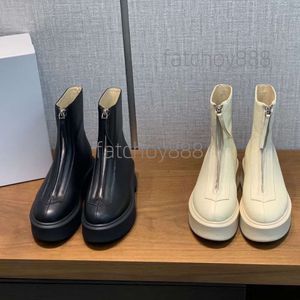 5a the Row White Smooth Leather Ankle Chelsea Boots Platform Zip Slip-on Round Toe Block Heels Flat Wedges Booties Chunky Boot Luxury Designer