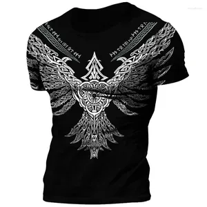 Men's Tank Tops Retro Viking Tattoo 3D Print T-Shirts Summer Odin Crew Neck Loose Short Sleeve Casual Tees Oversized T Shirts