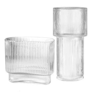 Ribbed Glass Vase Transparent Acrylic Vase Nordic Simple Transparent Decorative Flower Holder Fluted Vase For Mantle Dining 240415