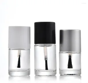Storage Bottles 15ML Clear Round Glass Bottle Black Brush Lid Nail Polish Enamel Art Nutrient Essence Oil Container For Cosmetic Packing