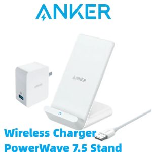 شواحن أنكر الشاحن اللاسلكي Powerwave 7.5 Stand 10W Max Qicertified Fast Charge iPhone Samsung مع كابل وشاحن USB