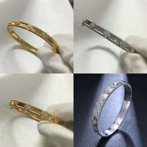 Bangle Designer Brand Bracelets for Women Gold Plated Full Crystal Four Leaf Perlee Sweet Clover Flower Cuff Valentine Party