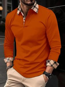 남성 클래식 폴로 셔츠 긴 소매 단순 디자인 봄/가을 캐주얼 작업 탑 플러스 대형 S-XXXL 240412