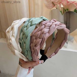 Headbands Wide Side Woven Fabric Solid Color Headbands Fashion Hair Accessories For Women Trendy Casual Hairband Hair Band Girl Headwear Y240417