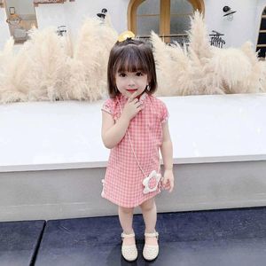 Mädchenkleider Sommermädchen Qipao Kleid Kleid Cotton Chinesische Stil Cheongsam Solid Kinder Kinder Kleidung Kleidung